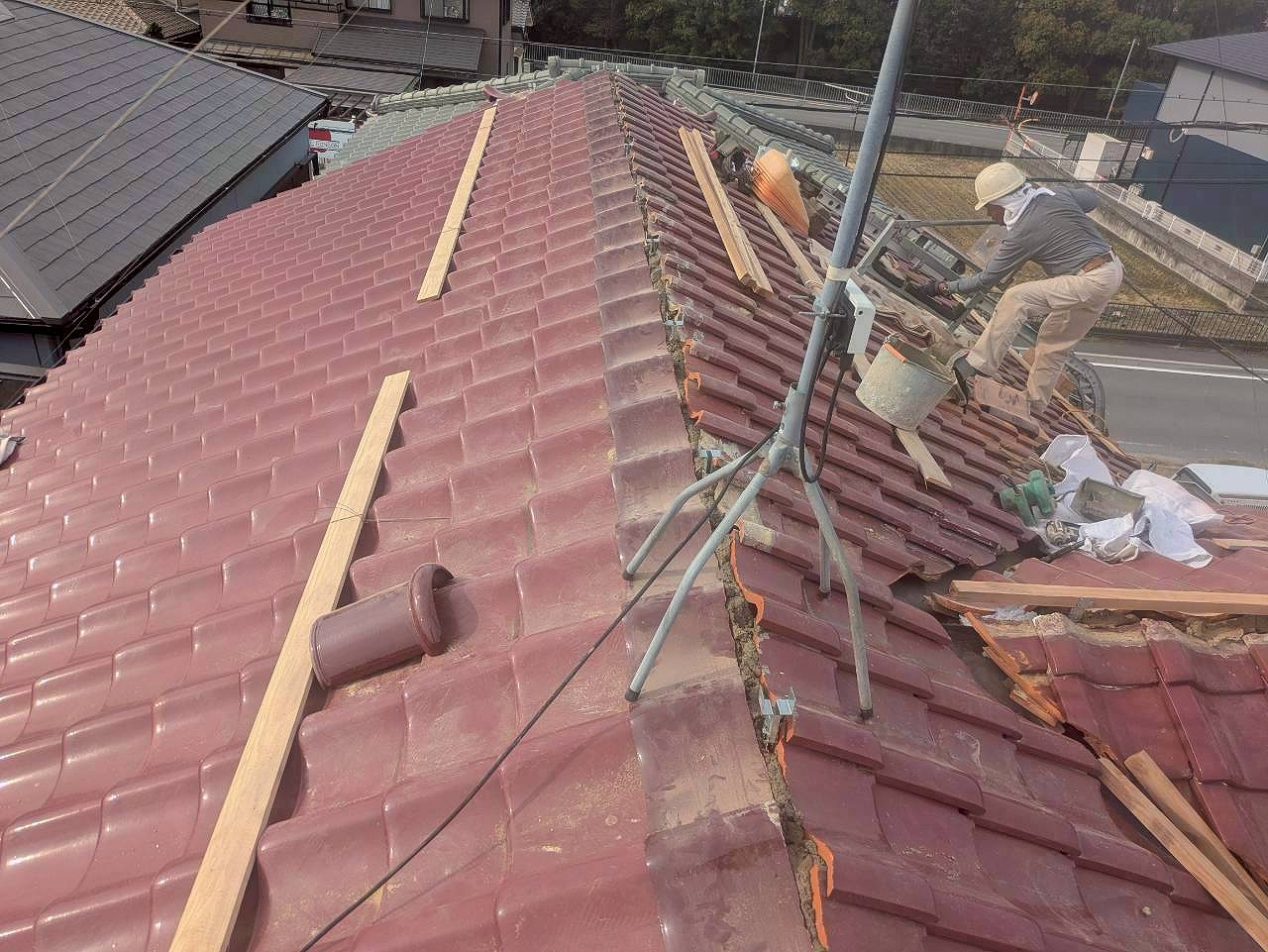 加古川市　棟瓦を撤去した状態